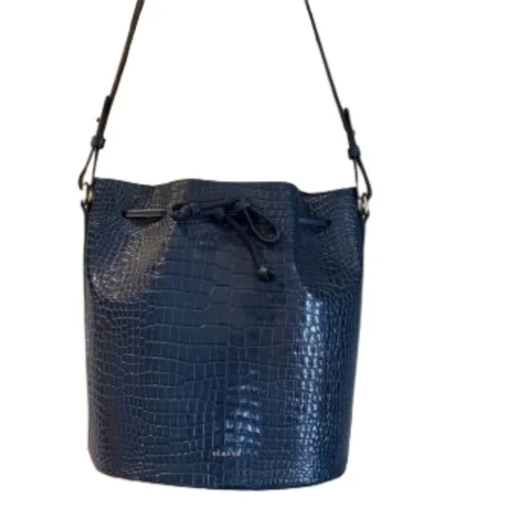 SÉZANE Farrow Leather Bucket Bag In Denim Croc Blue NWT - Picture 7 of 9